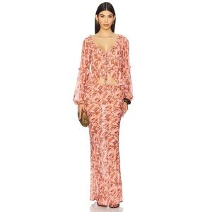 Revolve SNDYS St. Ives Pink Printed Chiffon Blouse and Maxi Skirt Size Medium